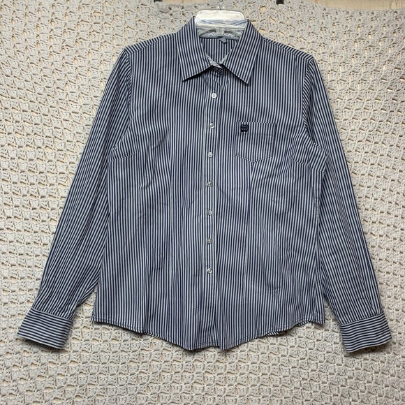 Cinch Western Shirt Women Sz L Blue Gray Striped Long Sleeved  Cowgirl Button Up - Picture 1 of 11